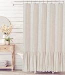 Beige Farmhouse Shower Curtain with A Ruffle Hem, Linen Blend Shower Curtain for Bathroom,Natural,72"x72"