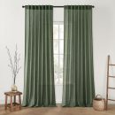 Olive Green Linen Boho Curtains 96 Inches Long 2 Panels for Bedroom Living Room, Back Tab & Pleat Tape with Hooks Thick Linen Textured Window Drapes Semi Sheer Light Filtering Aesthetic Decor