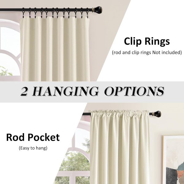 Room Darkening Sliding Door Curtains - Thermal Insulated Solid Blackout Extra Wide Patio Glass Door Drapes (Cream Beige, W 60 x L108, 2 Panels) - Image 2