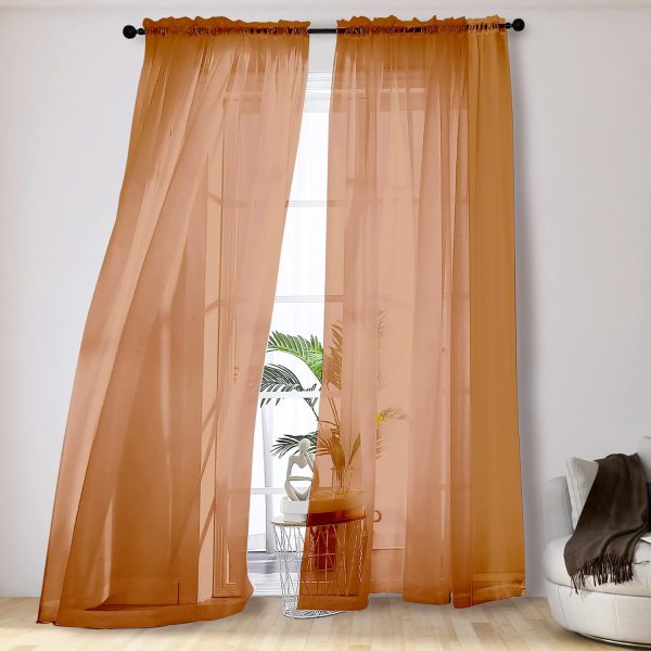 2 Panels Solid Color Orange Sheer Curtains 96 Inches Long, Elegant Window Voile Panels/Draperies/Treatment for Living Room & Sliding Glass Door, 2 Panels = 84" W, Each 42" Wx96 L
