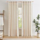 Linen Floral Curtains 90 Inch Long for Bedroom Living Room, Embroidered French Country Farmhouse Drapes Back Tab, Light Filtering  Boho Window Curtains, Ivory on Taupe, 2 Panels