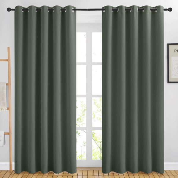 Blackout Sliding Door Curtains 84 inch Length 2 Panels - Thermal Insulated Solid Grommet Room Darkening Window Treatments for Bedroom/French Door (Dark Mallard, 2 Panels, W66 x L84)
