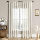 Linen Sheer Curtain 84 inches Length, Rod Pocket Semi Sheer Privacy Light Filtering Window Treamtment for Bedroom/Living Room, 2 Panels,52" Width,Natural