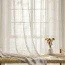 Linen Sheer Curtain 84 inches Length, Rod Pocket Semi Sheer Privacy Light Filtering Window Treamtment for Bedroom/Living Room, 2 Panels,52" Width,Natural