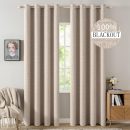 100% Blackout Linen Textured Curtains for Bedroom Solid Thermal Insulated Natural Beige Grommet Room Darkening Curtains & Drapes Luxury Decor for Living Room Nursery 52 x 84 Inch (2 Panels)