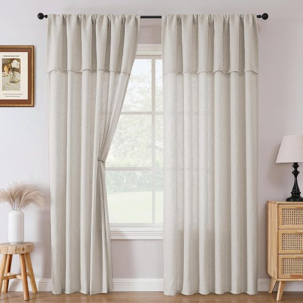 Linen Curtains 84 Inch Length for Living Room Neutral Modern Farmhouse Window Privacy Linen Fabric Drapes for Farmhouse Window Treatment Panels with Valance, 52 x 84 - Pale Oak - Image 2