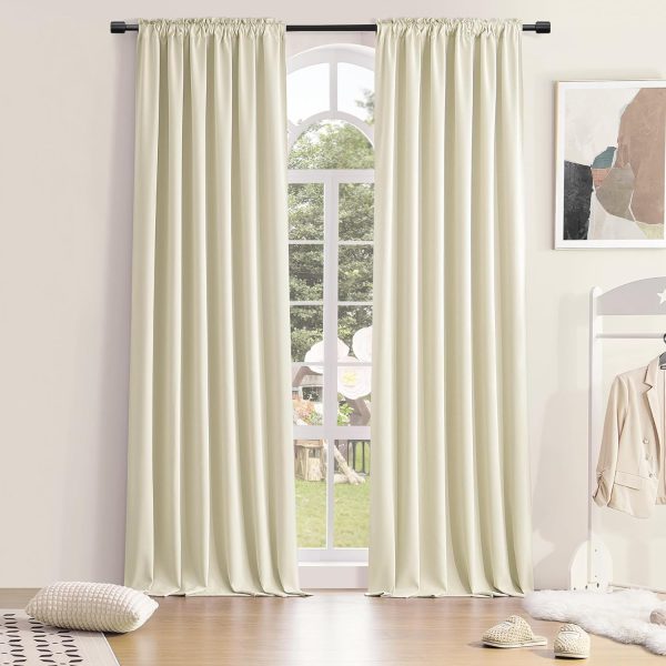 Room Darkening Sliding Door Curtains - Thermal Insulated Solid Blackout Extra Wide Patio Glass Door Drapes (Cream Beige, W 60 x L108, 2 Panels)