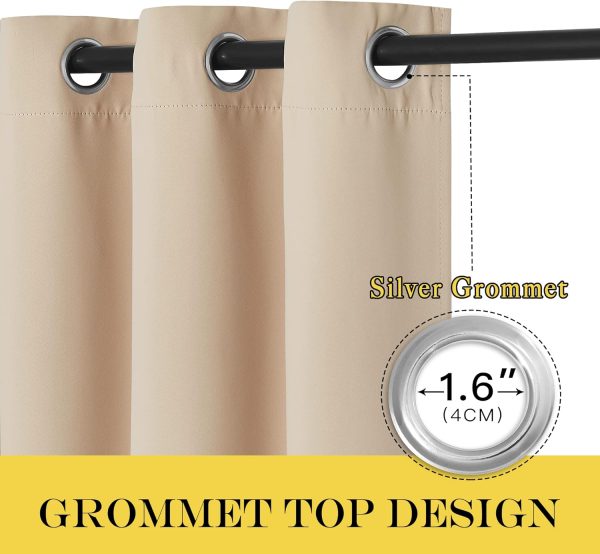 Extra Wide Patio Door Curtain - Energy Smart & Noise Reducing Grommet Thermal Insulated Wide Width Drapes, Sliding Door Curtain for Guestroom(Beige, W100 x L84) - Image 2