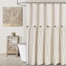Linen Button Farmhouse Beige Shower Curtain,Linen and Cotton Woven Fabric,Pleated Beige Stripe,Country Style,72x72 Inch