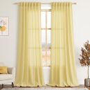 Yellow Boho Curtains for Bedroom Back Tab Rod Pocket Semi Sheer Linen Curtains 90 Inches Long 2 Panel Set Light Filtering Neutral Farmhouse Lightweight Drapes for Living Room 52x90