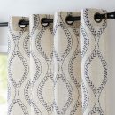 Boho Linen Blend Curtains Beige Farmhouse Curtains 96 Inches Long Blue Embroidered Leaf Living Room Ogee Geometry Drapes Light Filtering Grommet Country Drapes 2 Panels Blue on Flax
