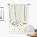 Double Layer Linen Blackout Tie Up Curtains Thermal Insulated Fully Lined Balloon Roman Shade Bathroom Window Adjustable Rod Pocket for Small Window 25 Inch by 47 Inch Light Linen