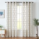 Boho Linen Blend Curtains Beige Farmhouse Curtains 96 Inches Long Blue Embroidered Leaf Living Room Ogee Geometry Drapes Light Filtering Grommet Country Drapes 2 Panels Blue on Flax