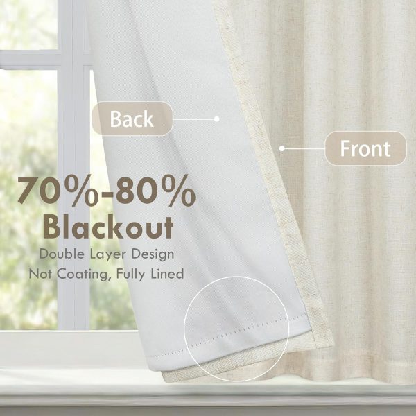 Double Layer Linen Blackout Tie Up Curtains Thermal Insulated Fully Lined Balloon Roman Shade Bathroom Window Adjustable Rod Pocket for Small Window 25 Inch by 47 Inch Light Linen - Image 2